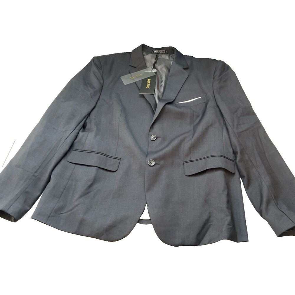 WULFUL Mens Suit Jacket Blazer Dark Grey Charcoal Two Button Modern Fit Size L